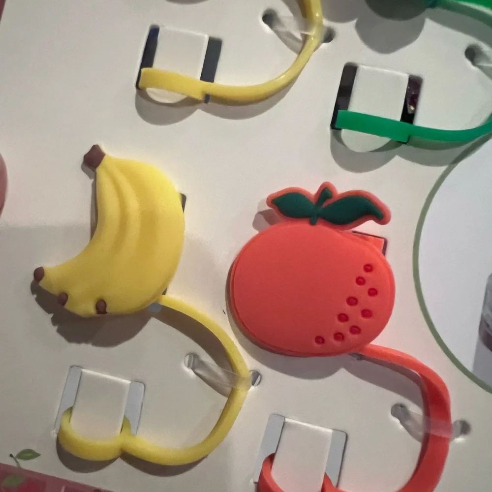 STRAW TOPPERS Fruit Designed Silicone Set of 8 Toppers NWT